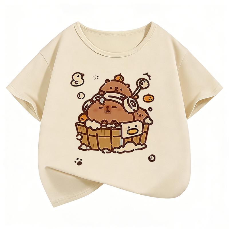 Cartoon Capybara Short Sleeve T Shirts Manga Kids Childrens Tshirt Boys Girls Summer Spring Casual Top Tee Shirt
