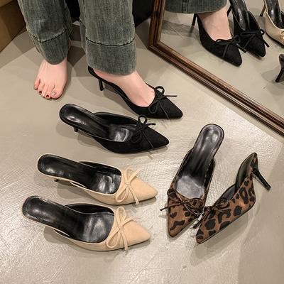 Новые женские туфли-мюли с леопардовым принтом на высоком каблуке, с острым носком, на тонком низком каблуке, сандалии, женские мюли, обувь Zapatos Mujer