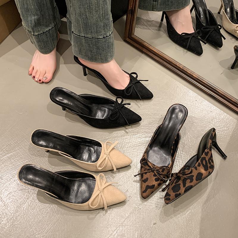 Новые женские туфли-мюли с леопардовым принтом на высоком каблуке, с острым носком, на тонком низком каблуке, сандалии, женские мюли, обувь Zapatos Mujer