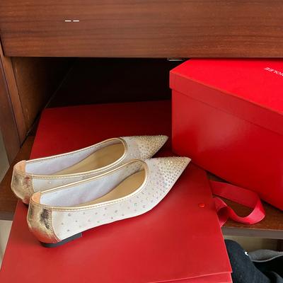 Овечья кожаная версия матери-винограда, те же остроносые балетки, дышащая сетка со стразами, универсальный ветер, туфли-лодочки с мелким вырезом, женщина