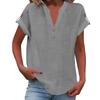 Women's Fashion Casual Solid Colour V-Neck Short Sleeve Button Down Shirt T-Shirt Top