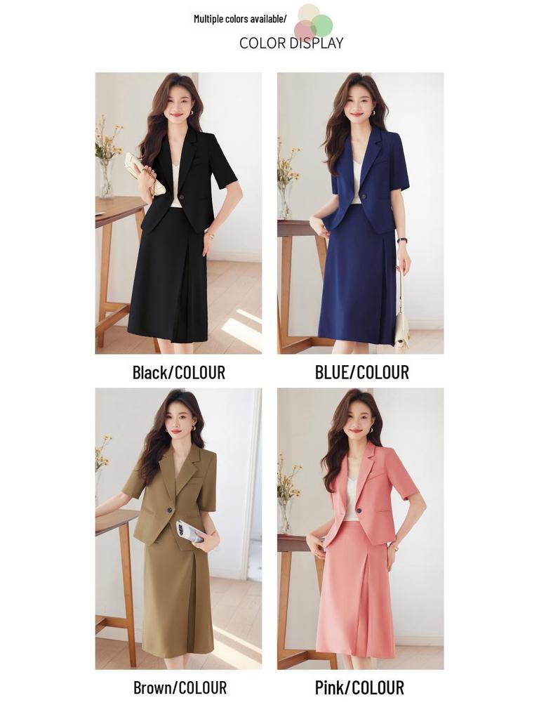 Женский черный приталенный летний блейзер с короткими рукавами