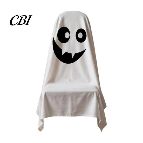 Double Sided Printed Chair Covers 1/4Pcs Halloween Ghost Covers, Spooky Face Dining Slipcover, White Kitchen Party Supplies Decorative Seat