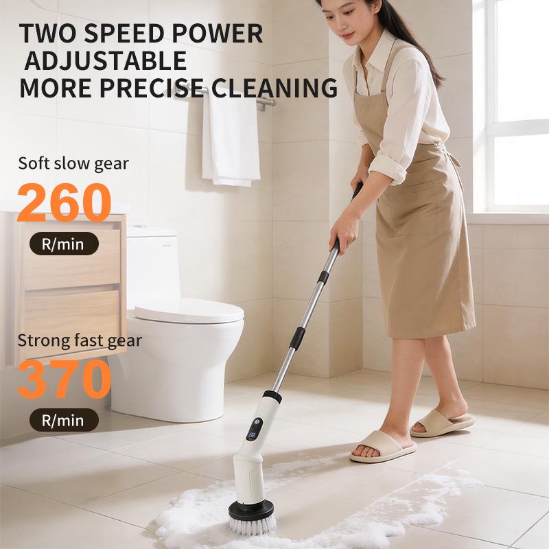 Multi-Functional Electric Cleaning Brush for Kitchen & Bathroom with Telescopic Handle and Digital Display