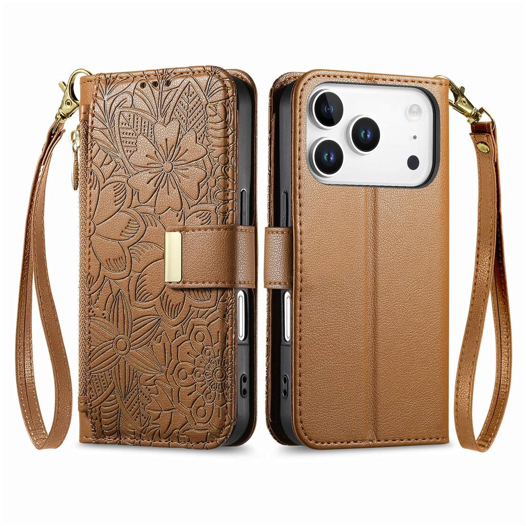 Кошелек-чехол для iPhone 17/16e/16 Plus/15/14/13/12 Pro Max, с ремешком, на молнии, держатель на 2 карты, с откидной подставкой, с магнитной застежкой