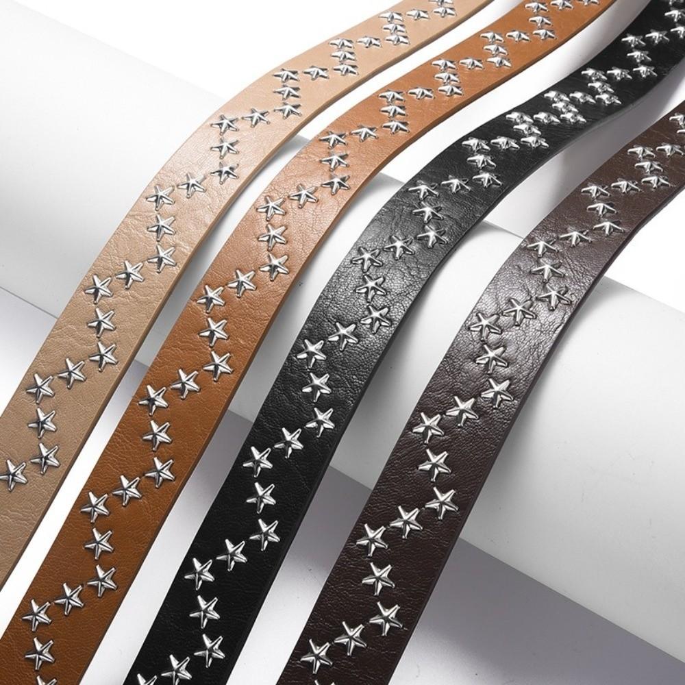 Solid Color Western Studded Belt Gothic Star Waistband Trouser Belt Y2K Punk Belt  Unisex