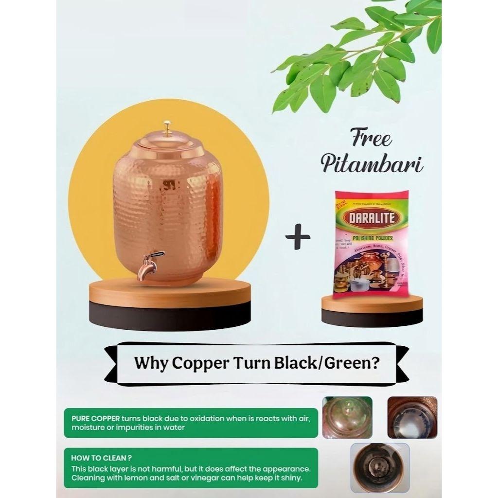 8 Litre Hammered Copper Water Dispenser (Matka) Container Pot with Pure Copper and Ayurvedic Health Benefits (8000 ml)
