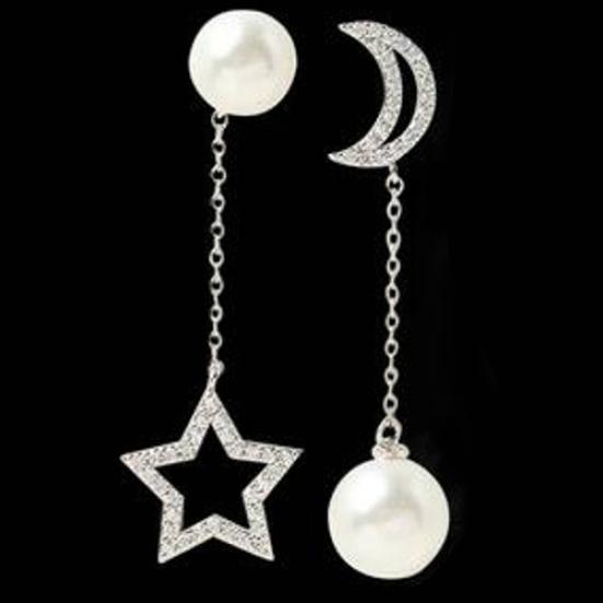 Luxury Imitation Star Moon Asymmetry Long Earrings Elegant Lady Jewelry KTJ