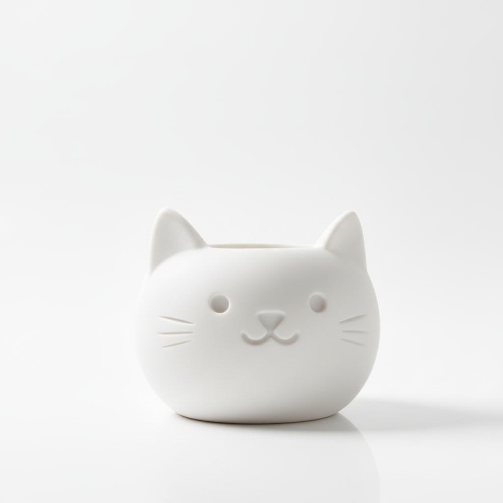 A decorative white cat-shaped flowerpot, perfect for succulents.
