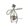 Pearls Beaded Phone Lanyard Bowknot Heart Pendant Keychain Stylish Phone Charm Keyring Bag Charm Accessory for Women