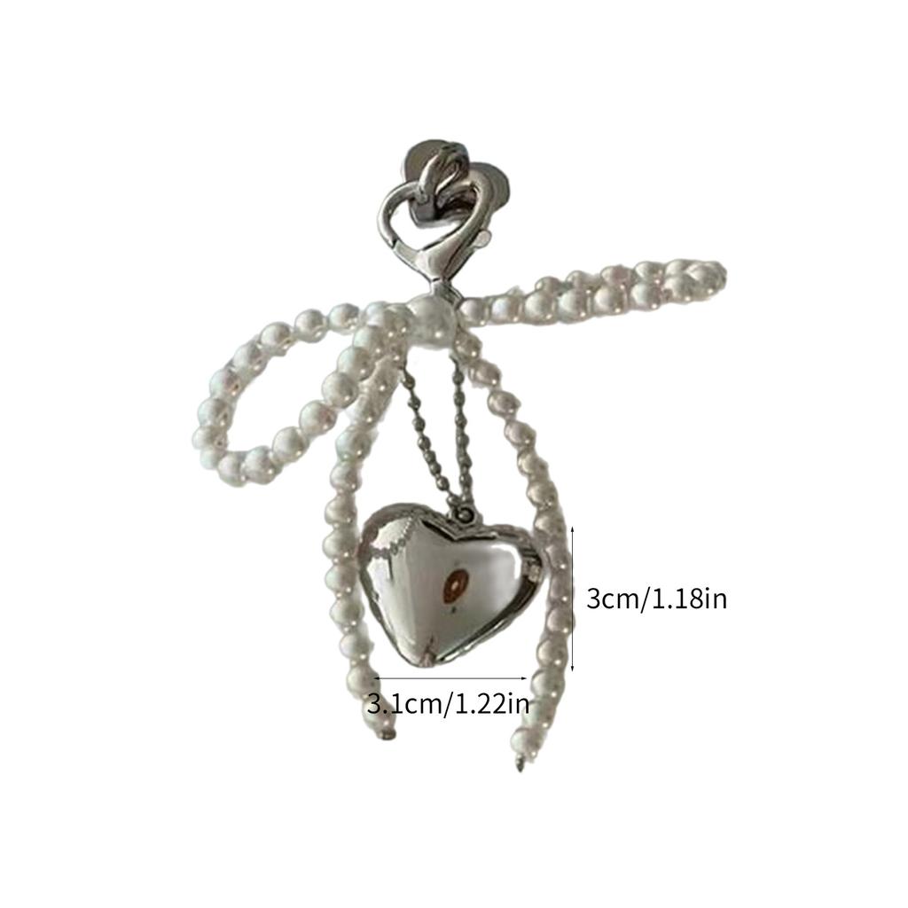 Pearls Beaded Phone Lanyard Bowknot Heart Pendant Keychain Stylish Phone Charm Keyring Bag Charm Accessory for Women