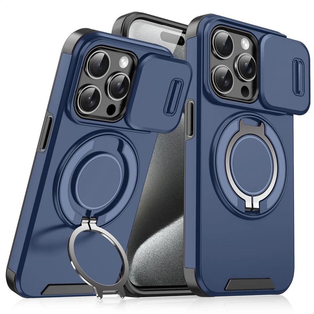 Чехол для iPhone 16 Pro Max, Магнитная крышка для камеры, Чехол для телефона с вращающимся на 360° кольцом-держателем для iPhone 16