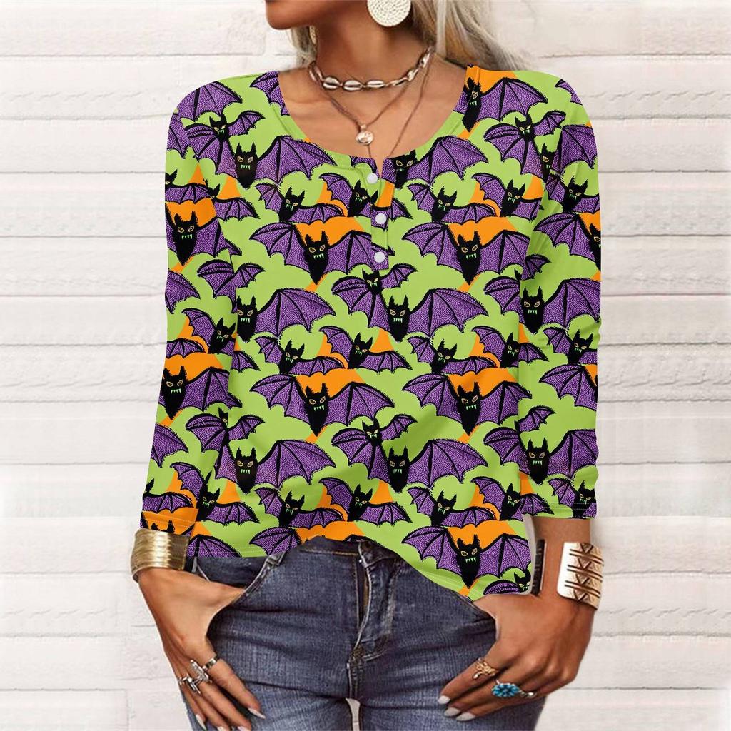 Рубашки с длинным рукавом для женщин, Хэллоуин с рисунком и графическим принтом, футболки, блузки, повседневные базовые топы больших размеров, пуловер