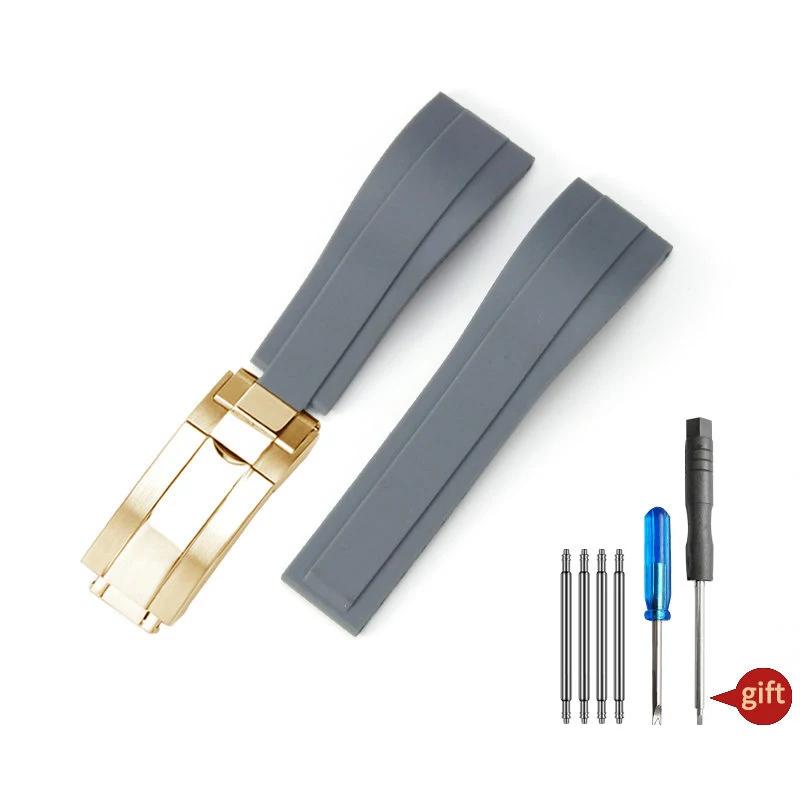 20 мм Натуральный Мягкий Силиконовый Каучуковый Ремешок для Часов Для Rolex Ремешок для Часов Daytona Submariner GMT OYSTERFLEX Браслет Складная Застежка