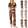Women's Christmas Print Pajama Set Women's Short Sleeve Long Pants Two-piece Set Button-up Home Clothes
