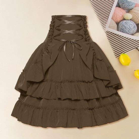 Женская летняя юбка, стильная юбка с высокой талией, юбка для выступлений, перекрестная шнуровка, сценическая ретро-дворцовая однотонная многослойная юбка