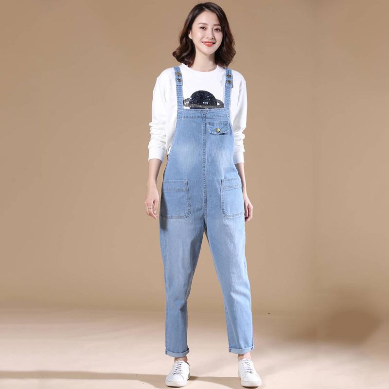Women Casual Denim Jumpsuit Overalls Fashion Streetwear Casual High Waist Pockets Front Full Length Romper Playsuit Plus Size