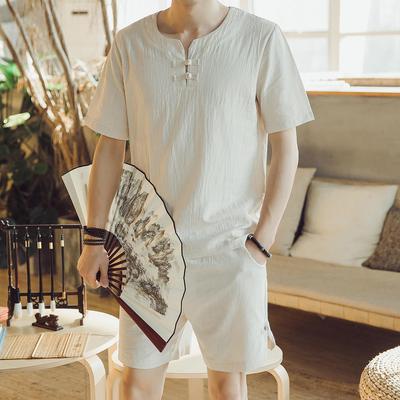 Летняя футболка с короткими рукавами для мужчин среднего возраста, хлопковые льняные шорты, папин наряд, комплект одежды для отца
