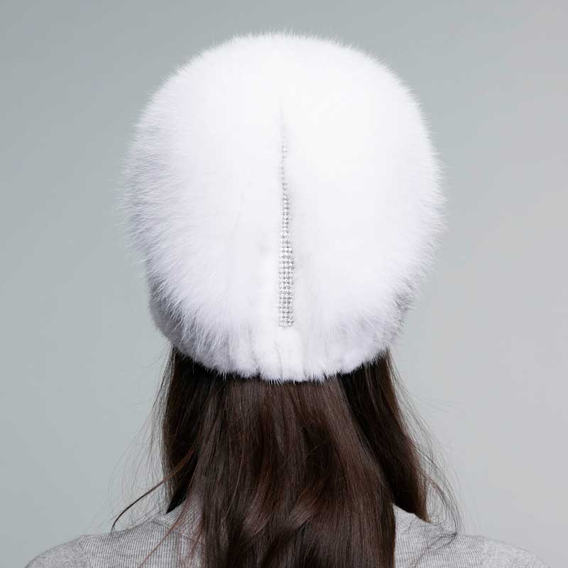Winter Mink Hats for Women Real Fox Fur Russian Style Fur Caps Fashion Rhinestone Warm Outdoor Sports Beanie