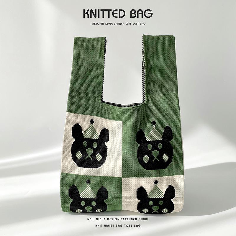 Сумка-тоут Niche Cute Bear Knitted через плечо - Большая вместимость для студентов