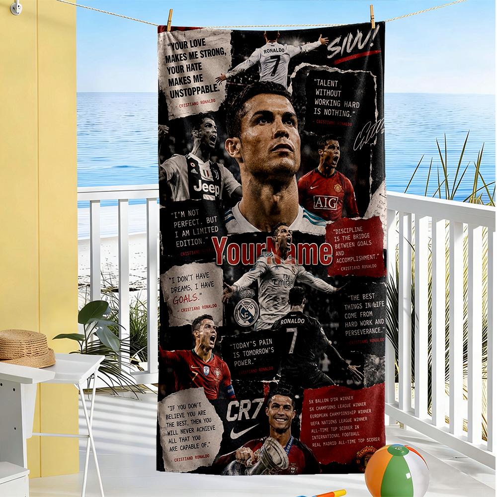 Cristiano Ronaldo Personalized Name Beach Towel Super Soft & Absorbent Suitable for Swimming Gym Camping Yoga Vacation