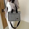 Женская полосатая сумка-тоут Простая сумка для покупок Большая вместимость Сумка через плечо Холщовая Стильная сумка кроссбоди Повседневная квадратная сумка для поездок на работу CLE