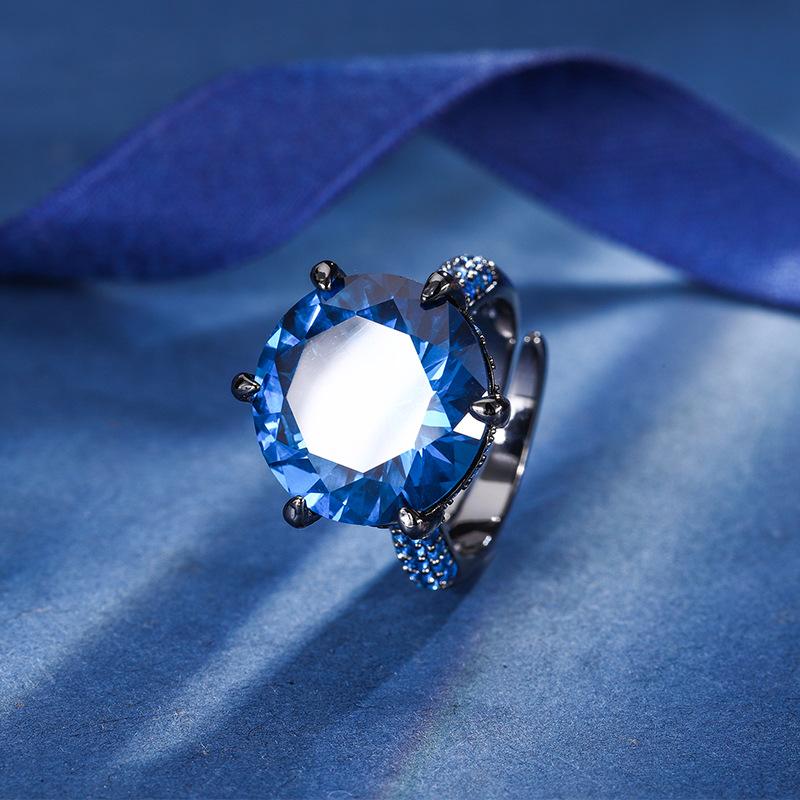 Jewelry Copper Bottom Gold-Plated Simulation Corundum Round Black Gold Personalized Ring Female 16Mm