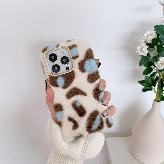 Moskado Fashion Leopard Print Pattern Plush Phone Case For Iphone 14 11 12 13 Pro Max X Xr Xs Max 7 8 14plus Soft Tpu Back Cover