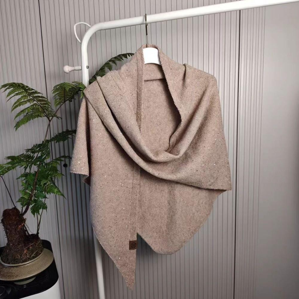 Winter Warm Woolen Shawl High End Mongolian Poncho Women Fashion Sequin Triangular Scarf