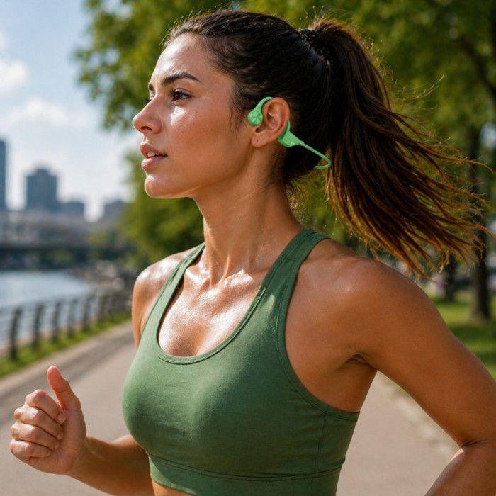 Casque à Conduction Osseuse Bluetooth 5.2 Vert – Écouteurs Oreilles Libres pour Musique et Appels, Design Sport