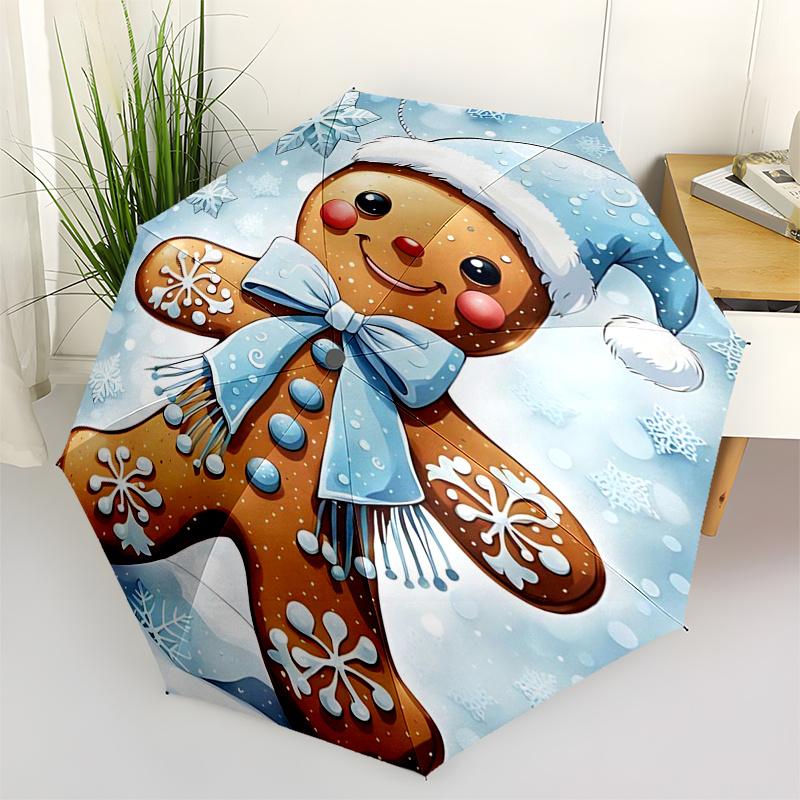 Gingerbread Man Themed Travel Umbrella-8 Ribs Automatic Opening and Closing, Portable Folding Design, Compact and Stylish Umbrella Suitable