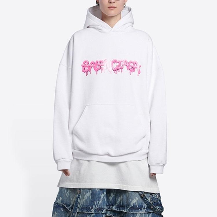 Balenciaga Wide Fit Hoodie 'White/Bubblegum' Women's 675003TLVF29014