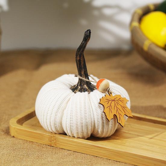 Mini Knit Pumpkins Desktop Ornaments Autumn Fabric Artificial Pumpkin Crafts for Fall Thanksgiving Harvest Festival Halloween Home Decor