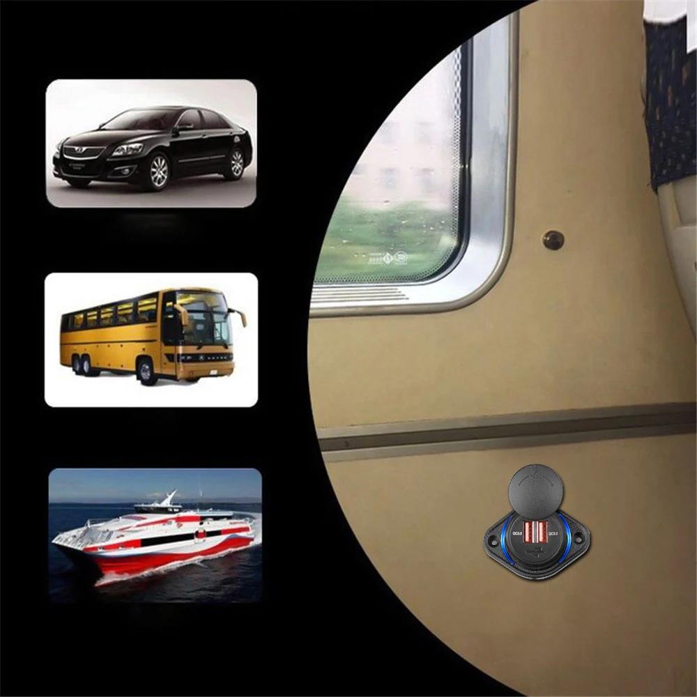 Быстрая зарядка QC 3.0 Dual USB зарядное устройство со сдвижной крышкой 36 Вт водонепроницаемое 12 В/24 В быстрая зарядка USB зарядное устройство для автомобиля лодки автобуса автофургона дома