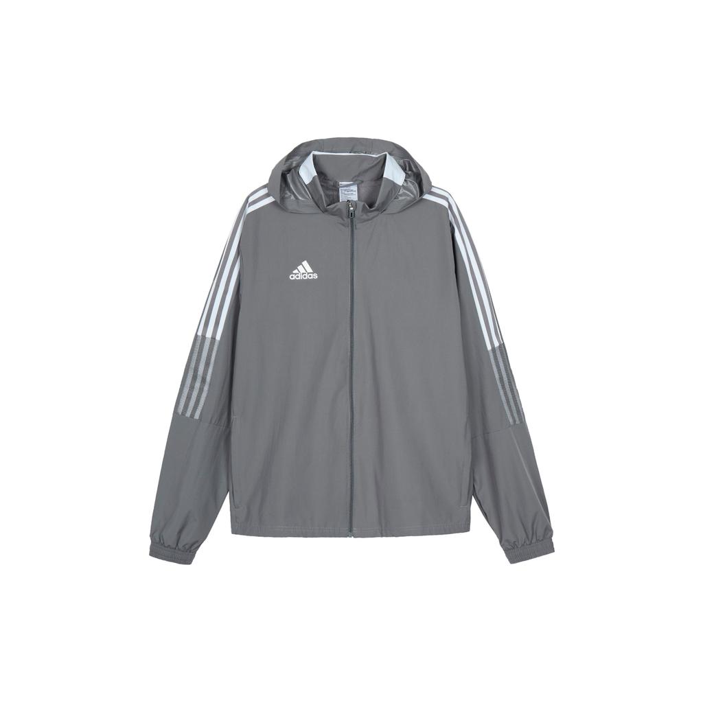 Adidas Solid Striped Letter Print Logo Zip Hoodie Jacket Men Outerwear Gray GM7389