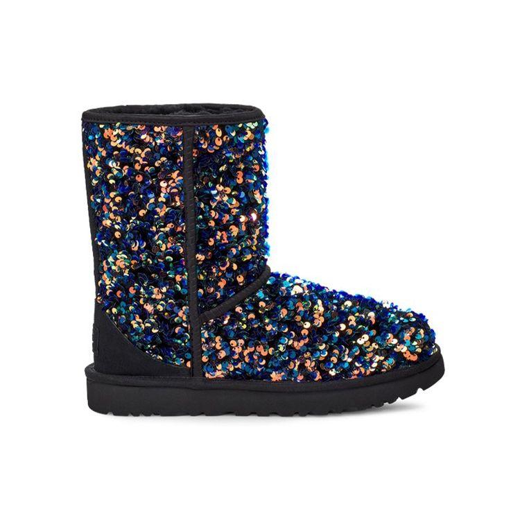 UGG Классические короткие зимние сапоги Stellar Sequin, женские сапоги, черные, синие, 1112514-BLK