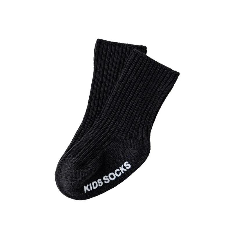 1 пара осенних детских носков для мальчиков и девочек, простые однотонные носки из телячьей кожи для малышей, зимние хлопковые нескользящие носки для детей от 0 до 3 лет