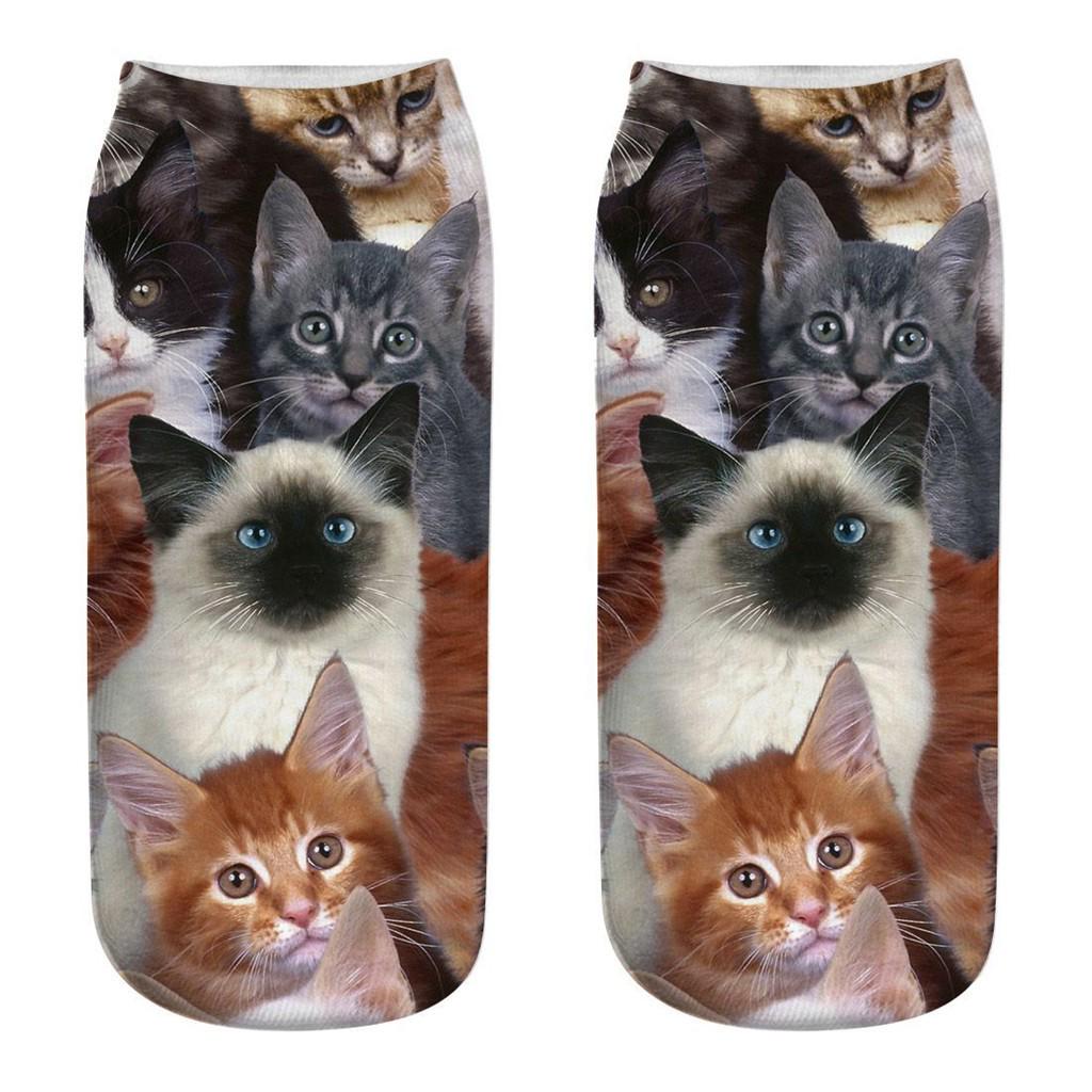 Women 3D Novelty Crazy Funny Cat Socks Cute Colorful Cartoon Low Cut Socks