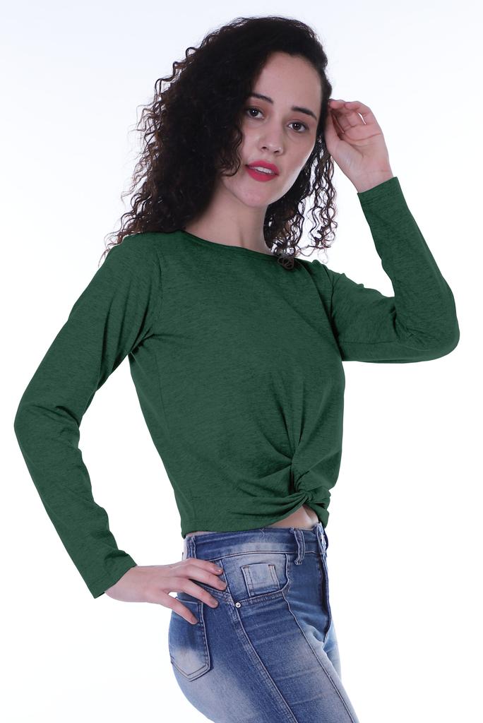 Moomaya Womens Full Sleeves Front Knot Crop Top Summer Tshirt Plain Tee Tops