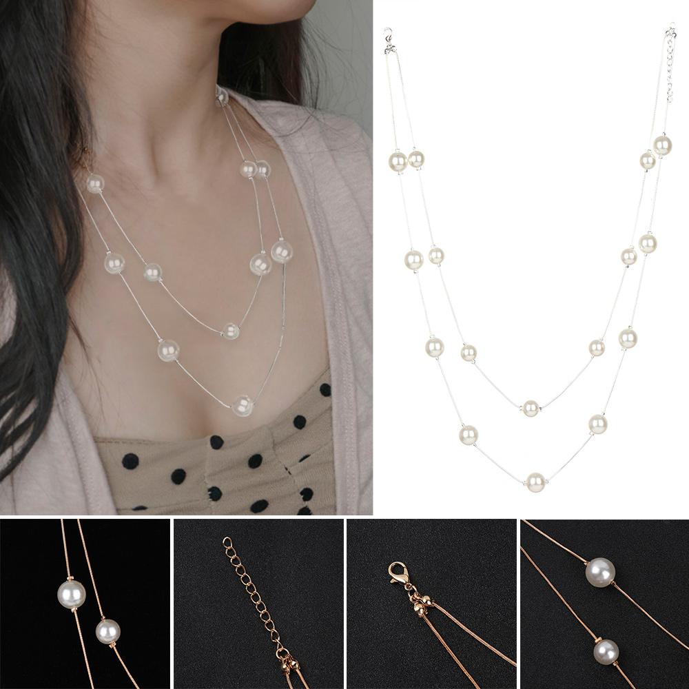 Lady Women Long Pendant Jewelry Pearl Necklace Sweater Chain