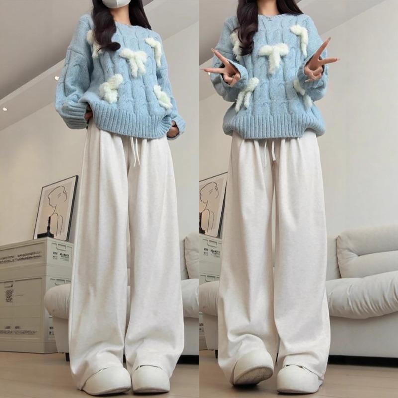 White Glutinous Rice Pants Women's Autumn New Straight Pants Small Drooping Lazy Relaxed Casual Wide-leg Pants