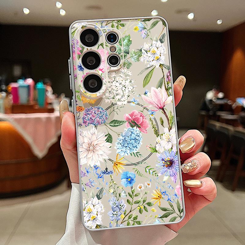Чехол с цветочным узором для девочки для Samsung Galaxy S26 Ultra S25 Edge S24 Plus S23 FE S22 A17 A54 A55 A56 A57 5G Магнитный Для Magsafe Матовый Чехол
