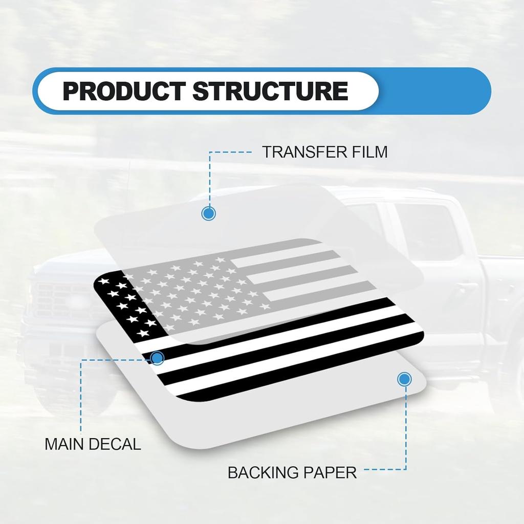Back Sliding Window n US Flag Vinyl Decal, Auto Styling Compatible with Ford F150 F250 F350 2015 , Rear Middle Window n Flag Decal (Black Line)
