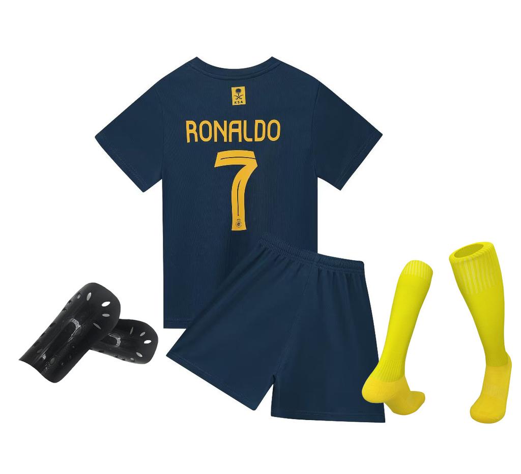 23-24 Riyadh Away Sapphire Blue No. 7 Club Football Jersey Set Children'S Jersey Size 14-30