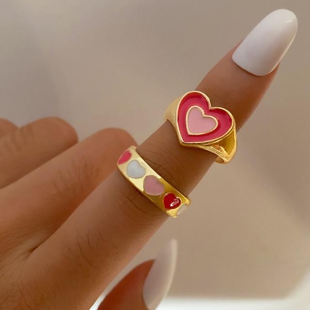 17 км красочные металлические кольца из смолы, набор для женщин и мужчин, очаровательные кольца Y2K для любителей сердец, новые модные модные ювелирные изделия, подарки