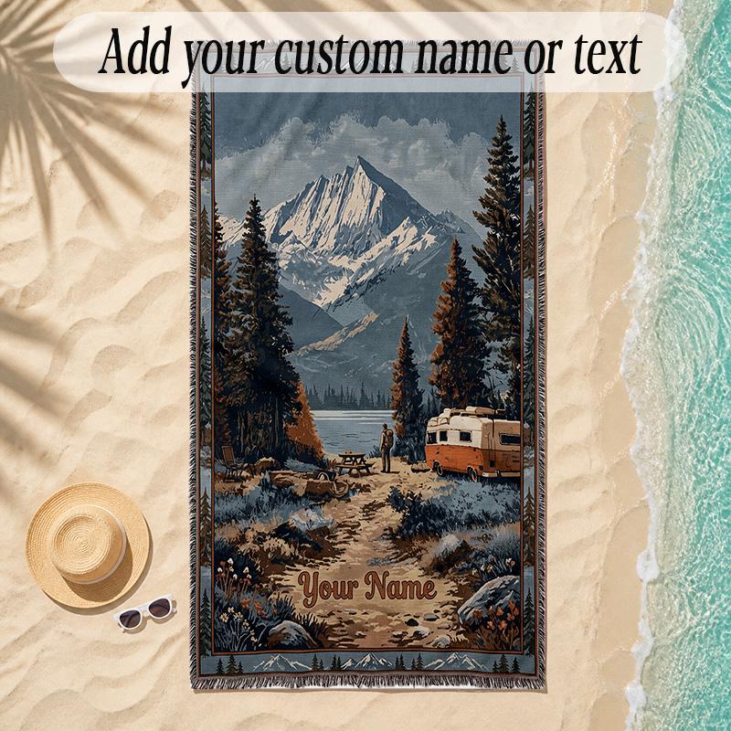 Landscape Theme Soft Beach Towel Personalized Custom Name Text Towel Portable for Beach Pool Travel
