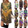 Женское модное повседневное платье с карманами, декоративными пуговицами, карнавальными принтами, круглым вырезом и длинными рукавами