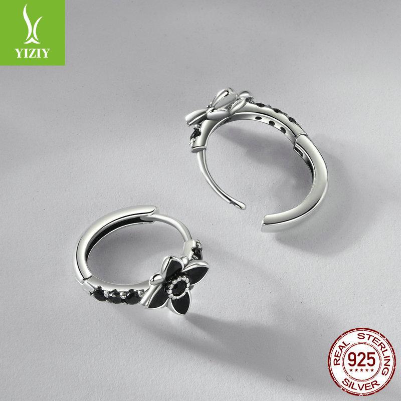 Загадочные серьги-клипсы «Ночной цветок», гламурные серьги-пусеты из стерлингового серебра 925 пробы с черными цветами