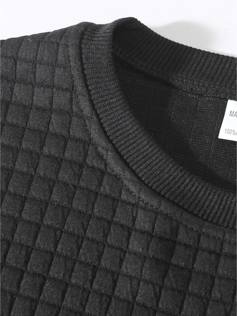 Мужская приталенная клетчатая толстовка – Круглый вырез, Длинный рукав, Однотонная – Осенне-зимняя коллекция