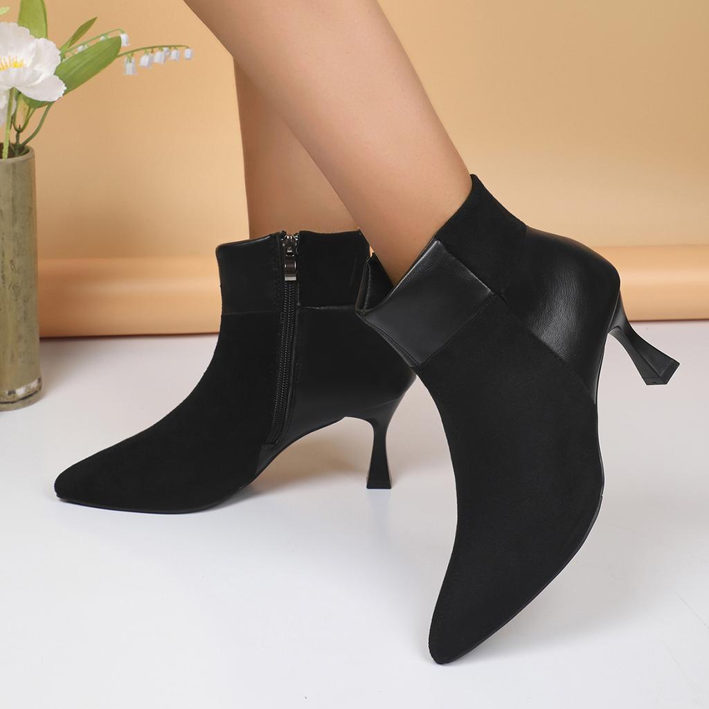 Женские сапоги 2024 года, новинка, горячая распродажа, женские сапоги с боковой молнией, осенние, с острым носком, однотонные, сексуальные, короткие, на тонком каблуке для женщин